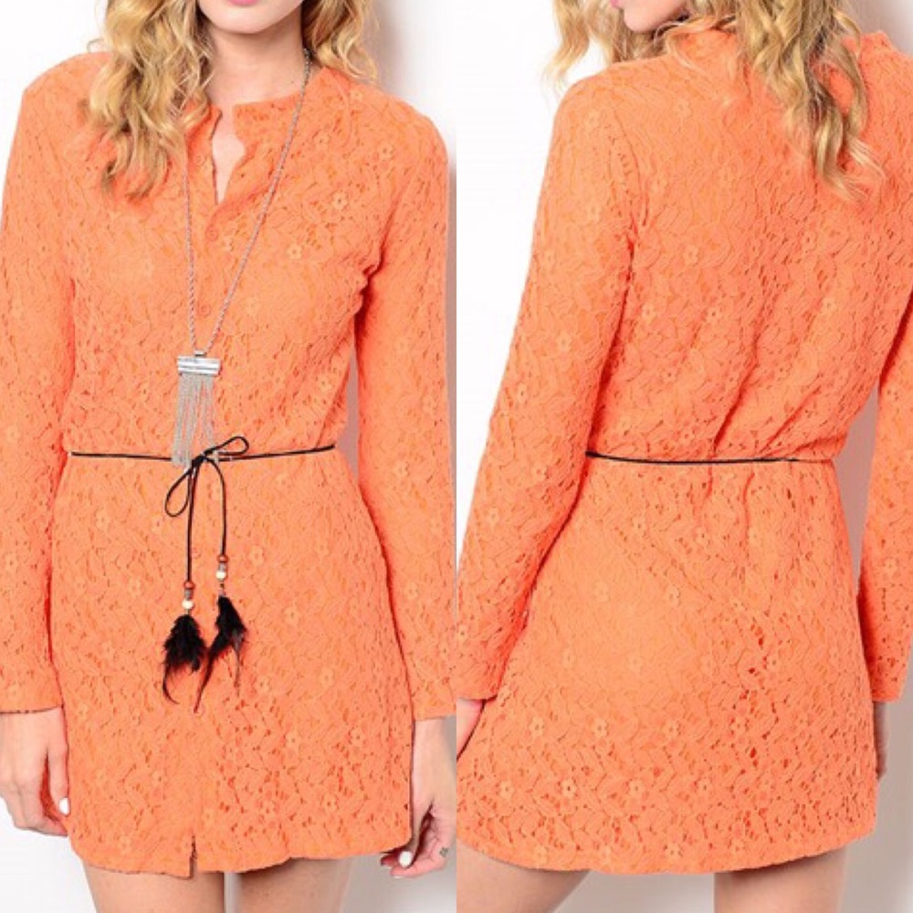 Tangerine Lace Button Up Mini Dress